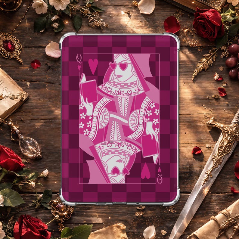 Bookish Queen of Hearts in Burgundy Checkered Pattern Kindle Insert ...