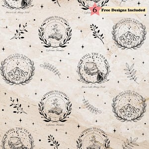 Libro de romance erótico para lector de libros, papel digital cuadrado, tela SVG PNG, tatuaje minimalista de la era fantástica, arte lineal vintage, descarga digital sin costuras