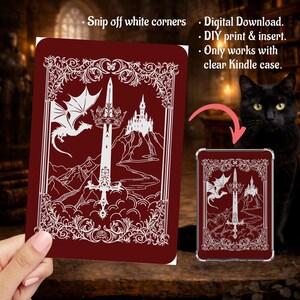 Dragon Smut Fantasy Burgundy Romantasy Bookish Sword Kindle Insert Clear Case PNG, Paperwhite, Basic, Colorsoft Printable, Digital Download