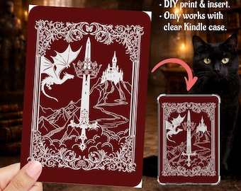 Dragon Smut Fantasy Burgundy Romantasy Bookish Sword Kindle Insert Clear Case PNG, Paperwhite, Basic, Colorsoft Printable, Digital Download