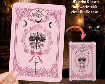 Kindle Insert Clear Case PNG Romantasy Fantasy Book Dragon Celestial Pink Coquette Paperwhite, Basic, Colorsoft Printable, Digital Download