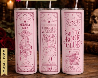 Witchy Gothic Smut Dark Romance Reader Boho Pink 20oz Straight Skinny Full Tumbler Wrap PNG, Seamless Sublimation Design, Digital Download