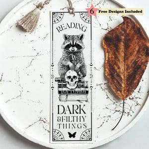 Raccoon Skulls Book Lover Bookmark SVG, Woodland Animal Retro Vintage Sublimation Design, Smut Reader Bookish DIY Gift, Digital Download