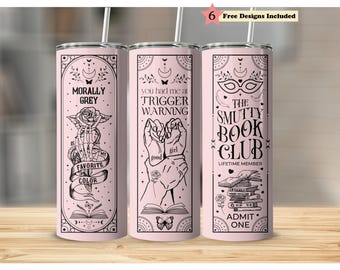 Smut Bookmark Trigger Warning, Witchy Morally Grey 20oz Skinny Tumbler Wrap PNG, Seamless Full Wrap Sublimation Design, Digital Download