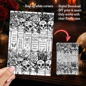 Kindle Insert Clear Case PNG Smutty Book Reader Design with Gothic Skull Pages, , Paperwhite, Basic, Colorsoft Printable, Digital Download