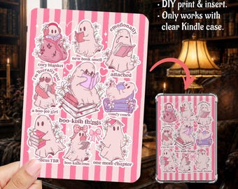 Ghosties Pink Stripes Kindle Insert Clear Case PNG, Paperwhite, Basic, Colorsoft Printable, Digital Download