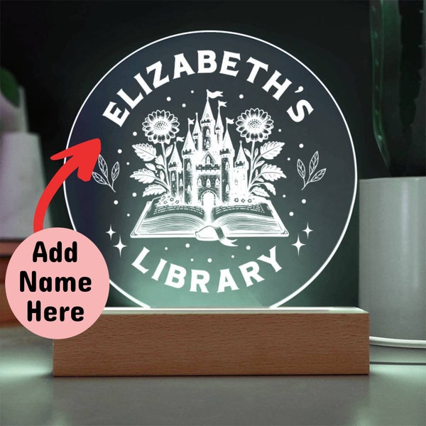 Personalized Fantasy Castle Library Sign Acrylic LED Plaque, Book Home Decor Bookish Gift for Sister, Best Friend, Girlfriend, Daughter