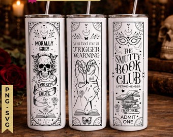 Smutty Bookish Dark Romance Reader SVG PNG, 20oz Skinny Tumbler Wrap, Witchy Tarot Seamless Full Wrap Sublimation Design, Digital Download