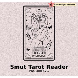 Advertencia de activación, obscenidad, romance oscuro, bruja, carta del tarot SVG PNG, clipart de sublimación para camisetas, diseño de tazas, arte mural imprimible, descarga digital