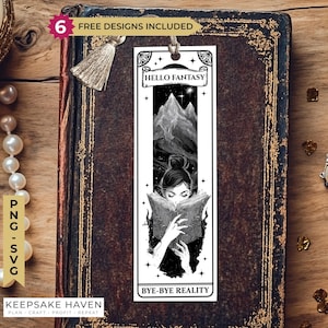 Marcador de livros de fantasia Romantasy SVG PNG, marcadores de livros celestiais medievais góticos para impressão, presente faça você mesmo para amantes de livros, download digital