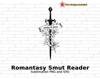 Tropo literario de enemigos a amantes, romance floral, gótico, espada, fantasía, obscenidad, lector de libros PNG SVG, diseño de sublimación, descarga digital literaria