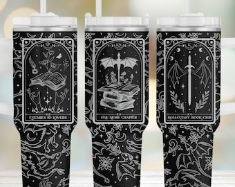 Romantasy Book Dragon Seamless Pattern Laser Engraved File SVG, 40oz Tumbler with Handle, Digital Download, Gift for Reader Sister, Mom