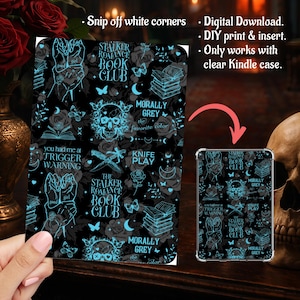Blue and Black Masked Stalker in Smut Dark Romance, Kindle Insert Clear Case PNG, Paperwhite, Basic, Colorsoft Printable, Digital Download
