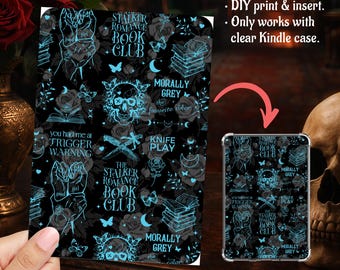 Blue and Black Masked Stalker in Smut Dark Romance, Kindle Insert Clear Case PNG, Paperwhite, Basic, Colorsoft Printable, Digital Download