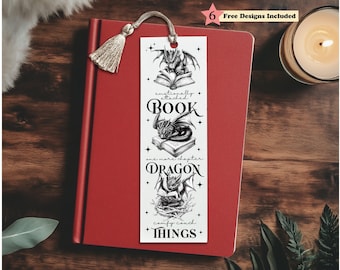 Romantasy Book Dragon Bookmark for Women SVG PNG, Printable Bookmarks, Vintage Book Lover Merch, Digital Download, DIY Gift for Reader