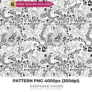 Drachenmuster Digital Seamless PNG, Buch Dragon Smut Buch Fantasy Era Liebhaber Blumen, Drachenliebhaber Geschenk für Schwester, Bestie, digitaler Download