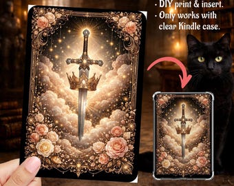 Fantasy Reader Tapestry Romantasy Medieval Sword Rose Kindle Insert Clear Case PNG, Paperwhite, Basic, Colorsoft Printable, Digital Download
