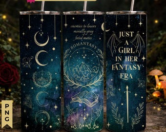 In Her Fantasy Era Galaxy Gold Line Art 20oz Straight Tumbler Seamless Wrap PNG, Bookish Smut Reader Series, Romantasy Romance Lover