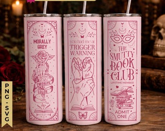 Witchy Gothic Smut Dark Romance Reader Boho Pink 20oz Straight Skinny Full Tumbler Wrap PNG, Design a sublimazione senza cuciture, Download digitale