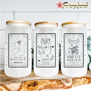 Smut boeklezer donkere romantiek trigger waarschuwing 16oz glas kan naadloos volledige wrap SVG PNG, bierglas sublimatie ontwerp, digitale download