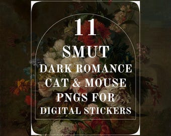 Kat en muis donkere romantiek gotische leesgrage citaten bundel png's, digitale stickers voor Goodnotes Notion planner, smut boeklezer
