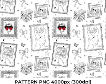 Dark Romance Stamp Smut Reader Gothic Seamless Digital Pattern PNG, Paper Print for Scrapbooking Wallpaper Fabric, Digital File Download