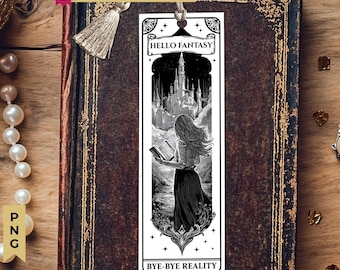 Romantasy Reader Bookmark PNG, Printable Bookmarks Vintage Bookish Gothic Fantasy, Book Lover Gift, DIY Craft Supplies, Digital Download