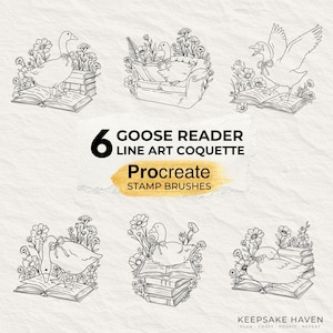 Handgezeichnete dumme Gans unordentlich kokett Leser wunderlich floral, Procreate Pinsel Stempel Pinsel Set Bundle, Tattoo Kunstwerk, digitaler Download
