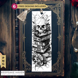 Skull Roses Vintage Bookish Bookmark PNG, Printable Bookmark, Spicy Dark Romance Smut Book Reader Phrases, Instant Digital Download