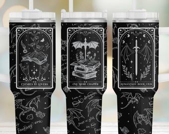 Fantasy Readers Tarot Dragon Seamless Pattern Laser Engraved File SVG, 40oz Tumbler with Handle, Digital Download, Gift for Reader