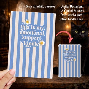 Känslomässigt stöd Retro Daisy mörkblå vita ränder Kindle-insats genomskinligt fodral PNG, Paperwhite, Basic, Colorsoft utskrivbar, digital nedladdning