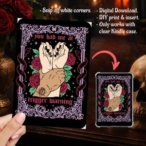 Étui transparent pour Kindle avec insert PNG, Smut Dark Romance Trigger Warning Snakes Roses Tarot, Paperwhite, Basic, Colorsoft imprimable, Téléchargement numérique