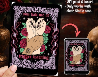 Kindle Insert Clear Case PNG, Smut Dark Romance Trigger Warning Snakes Roses Tarot, Paperwhite, Basic, Colorsoft Printable, Digital Download