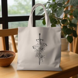 a white bag sitting on top of a wooden table