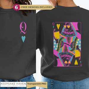 Rosa Blau Gold karierte Brett Königin der Herzen, DTF Design Sublimation Clipart PNG für Shirt, druckbare Wandkunst, sofortiger digitaler Download