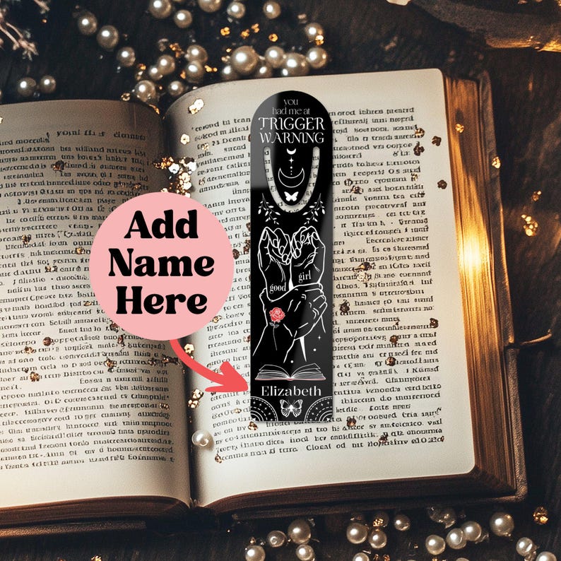 Personalized Trigger Warning Dark Romance Boho Metal Bookmark, Book