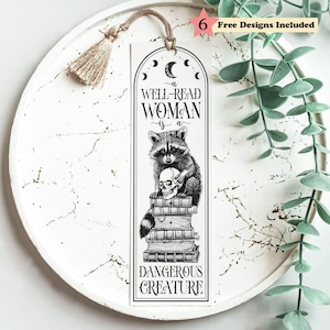 Raccoon Feral Trash Panda Era Bookmark SVG, Dangerous Creature Reader Gift, Sublimation Design for Women, Bookish Skull, Digital Download