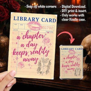 Kindle Insert Clear Case Vintage Library Card, Pink Date Due, Smut Book Reader PNG, Paperwhite, Basic, Colorsoft Printable, Digital Download