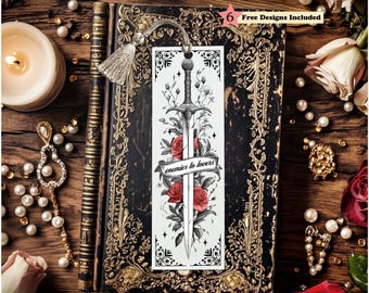 Enemies to Lovers Bookmark PNG, Fantasy Sword Red Roses Chinoiserie