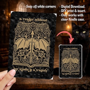 Donker gouden leesgrage romantiek draak voor Fantasy Girl Kindle invoegen duidelijk geval PNG, Paperwhite, Basic, Colorsoft afdrukbare, digitale download