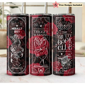 Smutty Book Reader Dark Romance, Trigger Warning, Skeleton Rose 20oz Tumbler Full Wrap PNG, Seamless Sublimation Design, Digital Download
