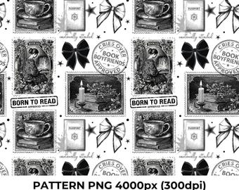Born to Read Travel Book Lover Postage Stamps Seamless Digital Pattern PNG, Paper Print for Scrapbooking Wallpaper Fabric, Digital Download