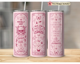 Witchy Gothic Smutty Dark Romance Reader Boho Pink Morally Grey 20oz Tumbler Full Wrap PNG, Seamless Sublimation Design, Digital Download