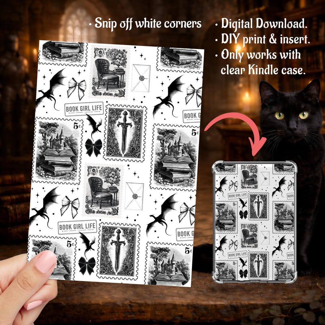 Kindle Insert Clear Case PNG, Romantasy Reader Dragon Book Girlie Life ...