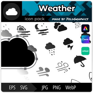 Archivos SVG meteorológicos, iconos para diseñadores y creadores, cree diseños personalizados subiéndolos a Canva, descarga digital instantánea