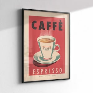 Retro muurkunst espressokoffie, poster Italiaanse keuken vintage stijl, ingelijste optie afbeelding 6