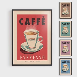 Espresso Coffee Print Retro Wall Art Retro Coffee Poster Retro Poster Kitchen Art Coffee Wall Art Framed Kitchen Poster Vintage Decor Caffe