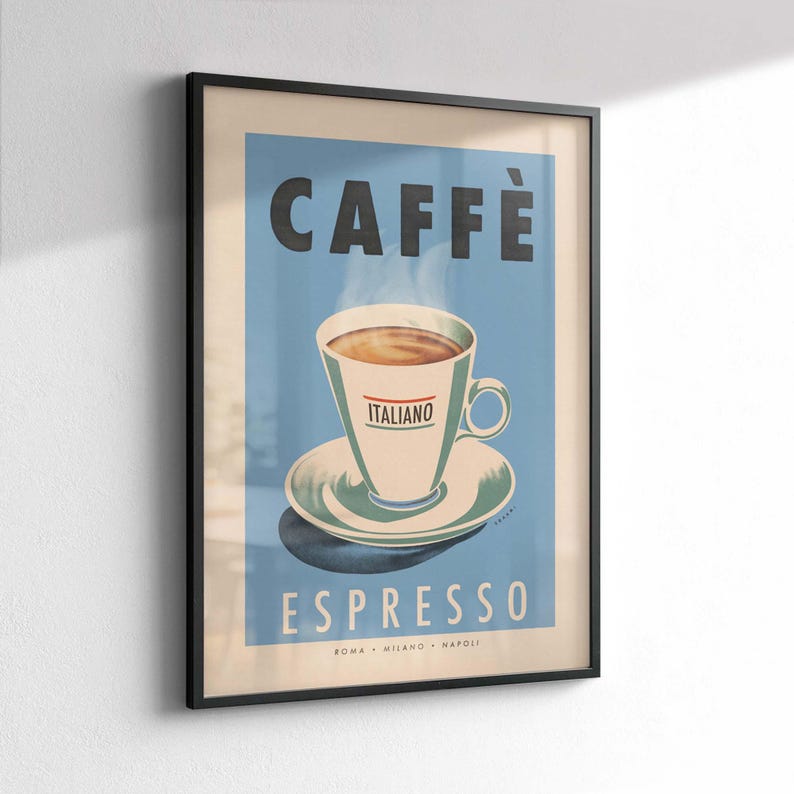 Retro muurkunst espressokoffie, poster Italiaanse keuken vintage stijl, ingelijste optie afbeelding 5