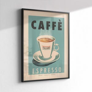 Retro muurkunst espressokoffie, poster Italiaanse keuken vintage stijl, ingelijste optie afbeelding 2