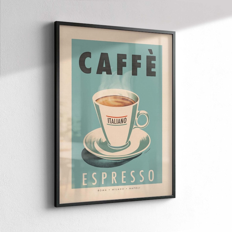 Retro muurkunst espressokoffie, poster Italiaanse keuken vintage stijl, ingelijste optie afbeelding 2